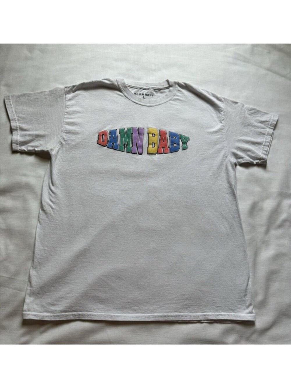 Unisex L Damn Baby graphic print spelled out white short sleeve normcore t shirt